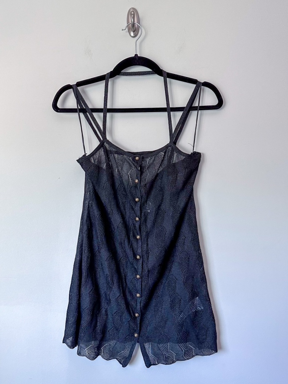 Free People Black Strappy Button Down Swim Coverup